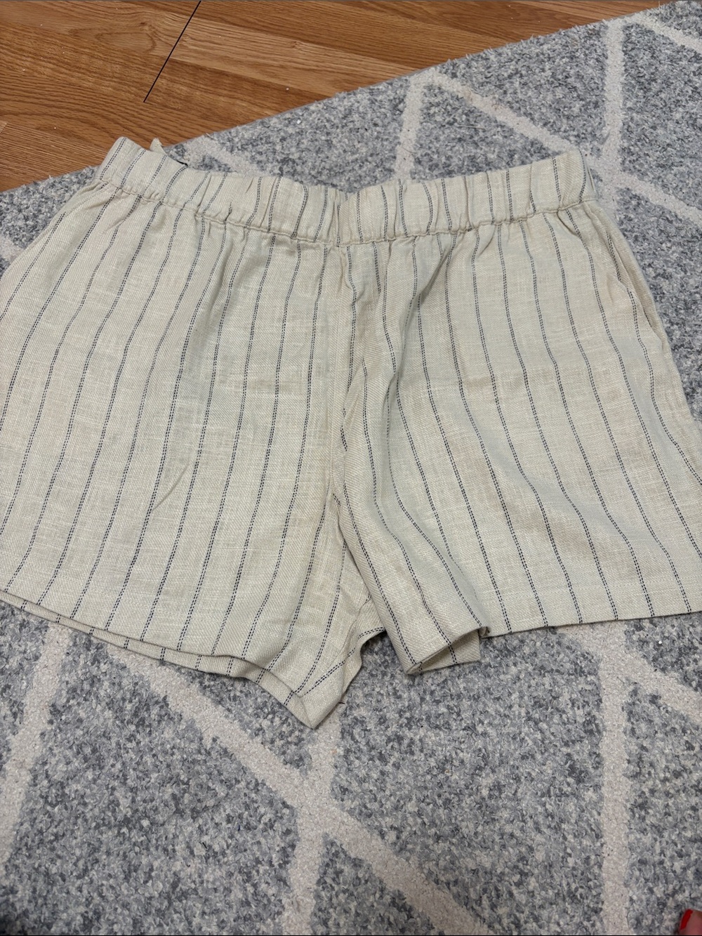 Blank NYC Cream Shorts with Navy Pinstripes